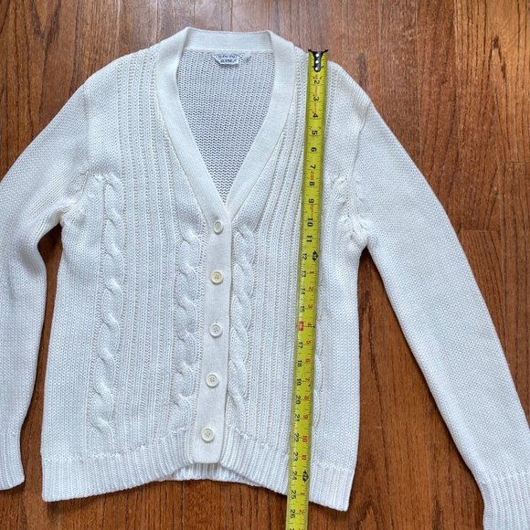 Vintage Women Cardigan Sweater Size Large Ivory Cableknit Varsity Boho 90s - Picture 5 of 13